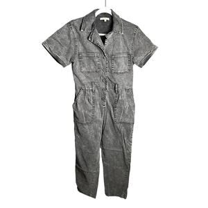 Skies Are Blue Small Washed Black Denim Pleated Boilersuit Short Sleeve Stretch‎